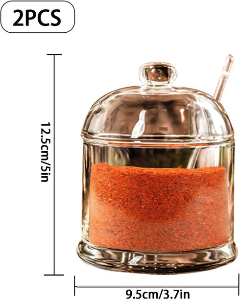 2 Pieces Glass Spice Container with Lids, Clear Sugar Bowl with Spoons Sugar Container Storage Canisters Jars for Salt Sugar Spice Tea...