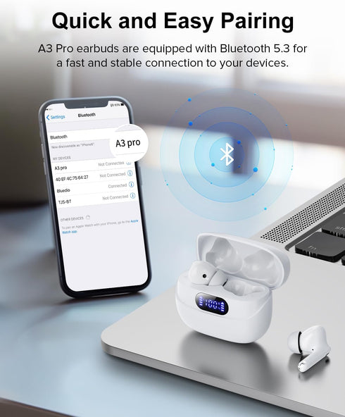Wireless Earbuds, 42H Playtime Bluetooth 5.3 Headphones, HiFi Stereo Call Noise Cancelling Earbuds, IPX7 Waterproof Stereo in-Ear Earphones with L...