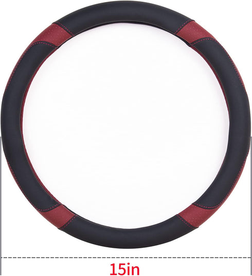 eing Steering Wheel Cover for Car,Truck, SUV and More, Universal 15 inch, Anti-Slip,Sporty and Soft - Black&Red Wine...