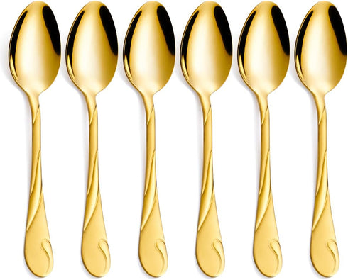 Gold Dinner Spoon Set, Seeshine 7.6-inch Stainless Steel Shiny Gold Table Spoon Silverware, Set of 6...