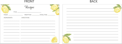 Heart&Berry Lemon Recipe Cards 4x6 Double Sided - Set Of 50 Thick Recipe Cards...