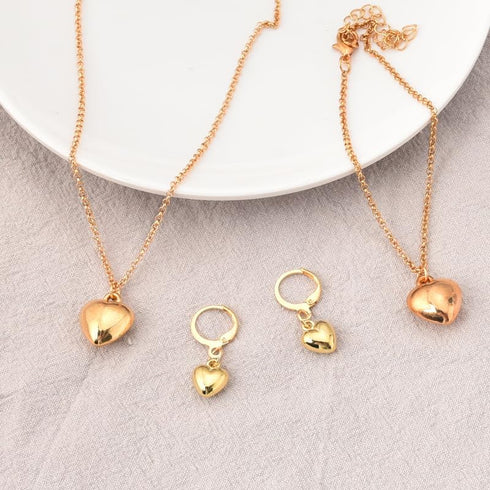 Gold Heart Earrings Bracelet Necklace Set for Women Girls Heart Dangle Drop Earrings Dainty Heart Pendant Choker Necklace Gold Plated Bangle Brace...