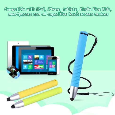 Kid-Friendly Stylus Pens for Touch Screens, Capacitive Kids Stylus with Spring Cord Children's Tablet Crayon Stylus Pen for iPad iPhone Kindle Fir...