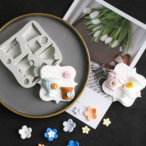 9-Cavity Flower Pots Urns Silicone Fondant Mold Flower Vase Gum Paste Mold for Sugar Paste Wedding Party Cupcake Cake Decorating Topper Decoration...