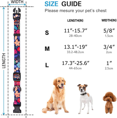 Rhea Rose Dog Collar for small Dogs Special Design Cute Floral Plant Pattern Girl Female Pet collar (Black, S)...