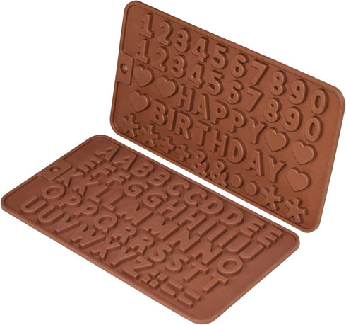 Silicone Letter Number Molds,Reusable Chocolate Molds with Happy Birthday Cake Decorating Symbols(Brown 2pcs)...