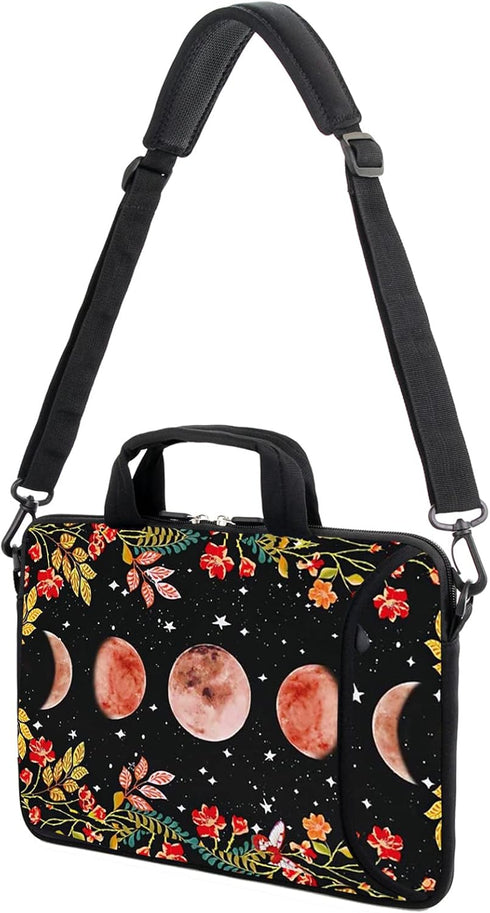 13" 13.3" Laptop Sleeve chromebook case Adjustable Shoulder Strap with Handle Accessory Pocket (Flowers Moon)...