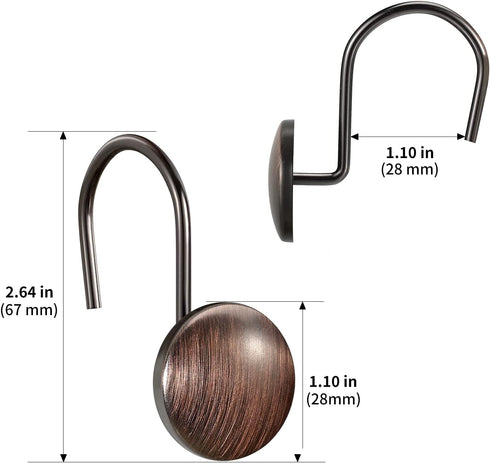 CHICTIE Bronze Shower Curtain Hooks Rings,Oil Rubbed Metal Rust Resistant Decorative Shower Curtain Hooks,Set of 12 Farmhouse Style Shower Rings H...