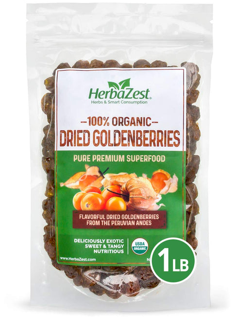 HerbaZest Goldenberries Dried Organic - 1 LB - USDA Certified, Vegan & Gluten Free Superfood - Perfect for Snacks, Baked Goods, Yogurt, Cereal & S...