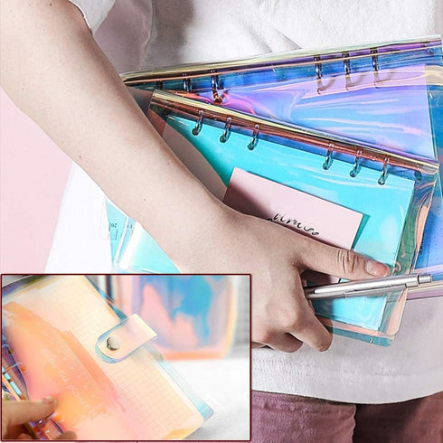 2 PCS A5 Rainbow Soft PVC Notebook Cover, Refillable Paper PVC Binder, Loose Leaf Personal Planner Binder (2 Rainbow)...