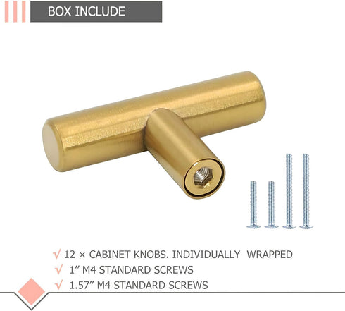 LONTAN 12 Pack Gold Drawer Knobs for Dresser Kitchen Cabinet Knobs LH201GD Gold Hardware for Cabinets Brushed Brass T Bar Knobs with 2 Inch Overal...