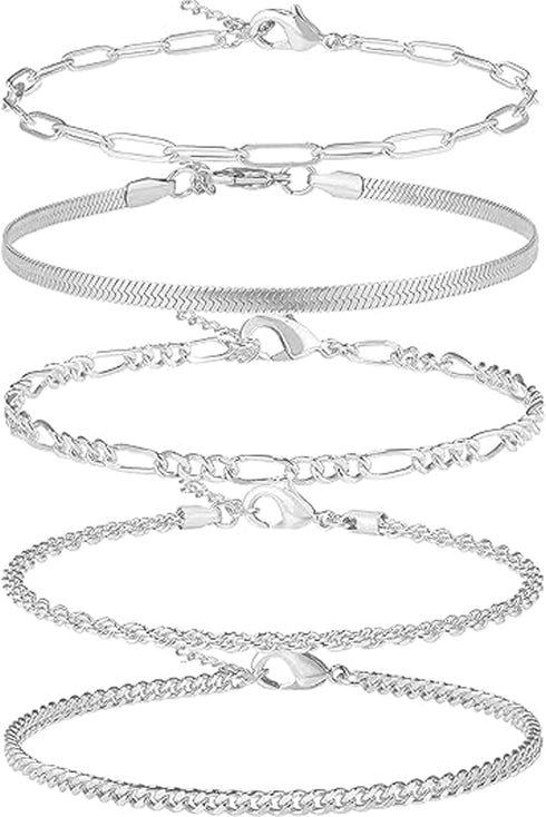 Ankle Bracelet for Women 14K Real Sterling Silver Plated Anklet Bracelets for Women Waterproof Cuban Link Chain Anklets Set for Women Summer Jewel...