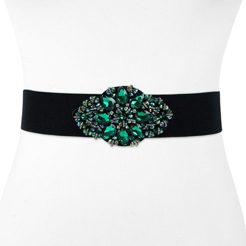 E-Clover Fashion Floral Rhinestone Buckle Women's Elastic Waist Cinch Belt for Dress for Waist Size 25''-32''...