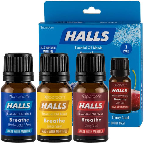 Halls Breathe Essential Oil Variety Pack – Mentho-Lyptus, Lemon, Cherry – Menthol Essential Oil for Relaxing Ambiance, Menthol Oil with Uplifting ...