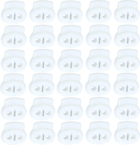 J.CARP 30Pcs White Plastic Cord Locks End Spring Toggle Stopper, Double Hole Elastic Cord Adjuster, Suit for Drawstrings, Bags, Shoelaces, Clothin...
