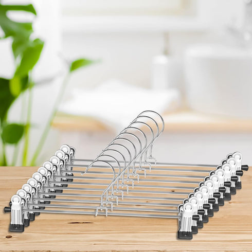 NORTHERN BROTHERS Pants Hangers 12 Pack Skirt Hangers with Clips Metal Adjustable Hanger for Pants Trousers Men Women Kids Clothes...