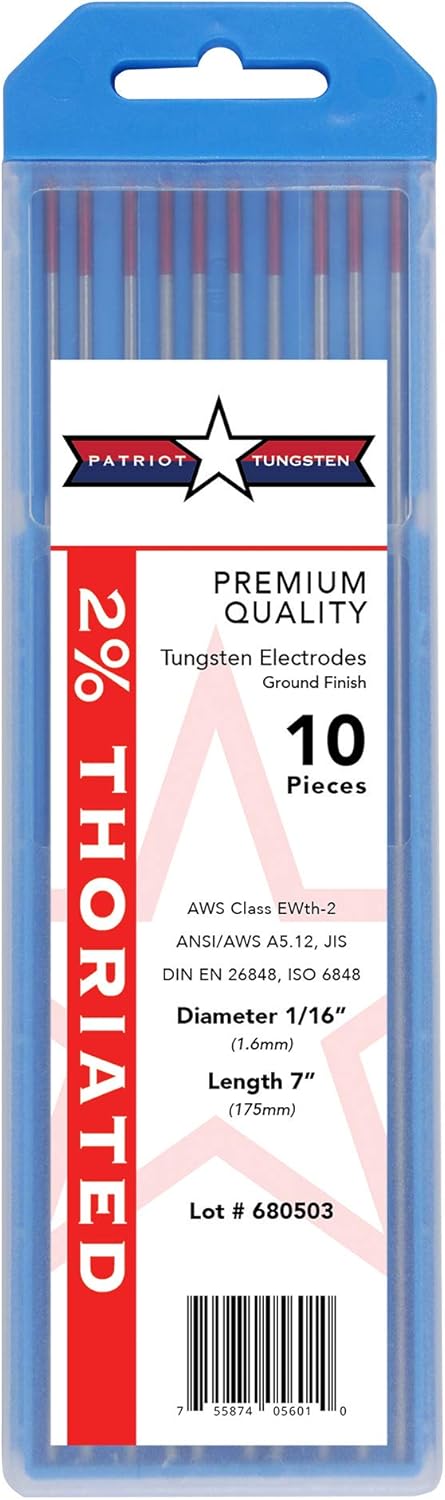 2% Thoriated TIG Welding Tungsten Electrodes 1/16” x 7” 10-Pack...