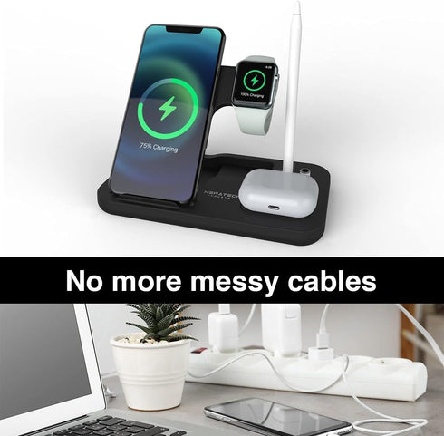 NemaTech Foldable & Portable Mobile 4-in-1 Wireless Charging Station, Fast Charging for Apple Watch, AirPods, Apple Pencil, iPhone 14/13/12/11/XR,...