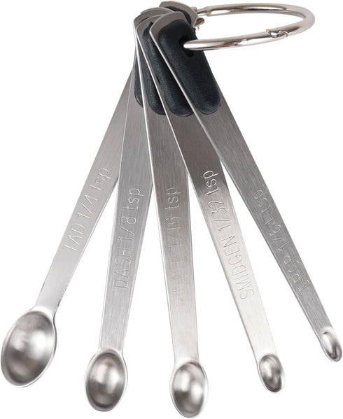 Measuring Spoons Set of 5, Tiny Stainless Steel Measuring Spoons with Black Silicone Handle, Small Measuring Spoon 1/64, 1/32, 1/16, 1/8, 1/4 tsp,...
