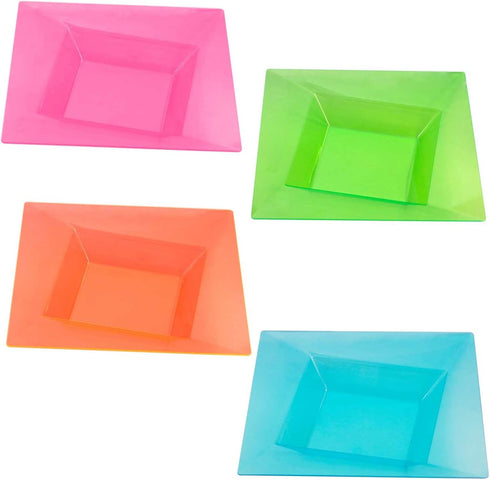Party Essentials 10 Count Hard Plastic Square Twist Salad/Snack Bowls, 12-Ounce, Assorted Neon...