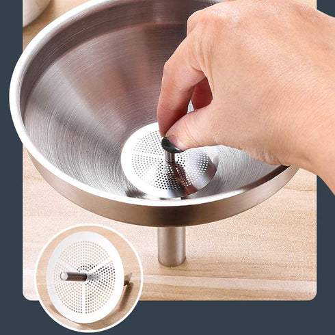 Stainless Steel Funnel with Fine Mesh Strainer, 5-Inch Metal Hopper with Handle, 300 Mesh Cooking Oil Filter Jam Straining Set for Transfer of Liq...