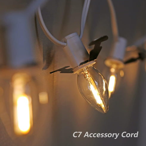 LED Accessory Cord with 3 LED Night Light Bulbs - White Cord with On/Off Switch Plugs - C7 led Bulb Warm White with Spare Fuse for Holiday Decorat...