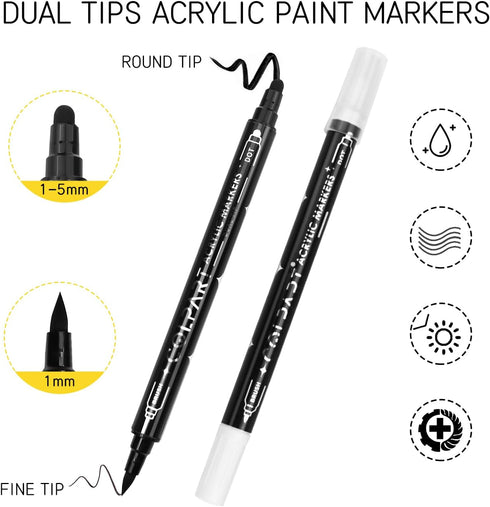 Dual Tip Acrylic Paint Pens Markers, 8 Pack Black & White Paint Pens for Wood, Canvas, Stone, Rock Painting, Glass, Ceramic Surfaces, DIY Art Supp...