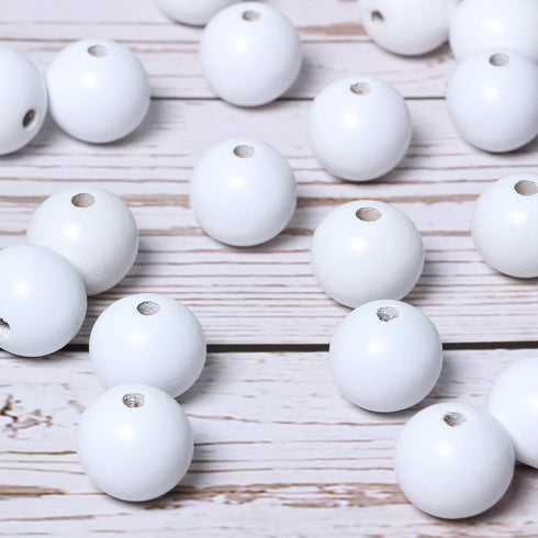 100 White Round Wooden Beads, 20mm Painted Loose Beads Smooth Spacer Beading Supplies for Garland Jewelry Necklace/Bracelets(4mm Hole)...