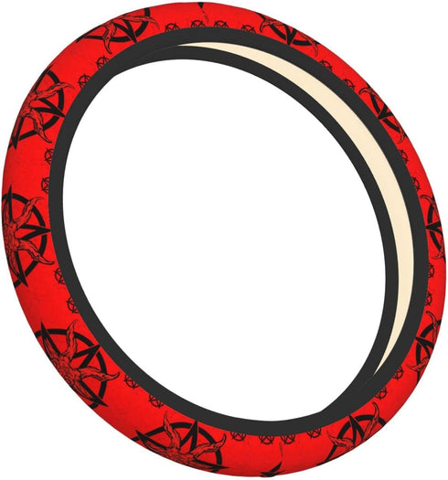 Red Satanic Pentagram Elastic Steering Wheel Cover, Universal 15 Inch Fit, Neoprene Rubber Car Steering Wheel Covers, Anti-Slip Car Accessories Fo...
