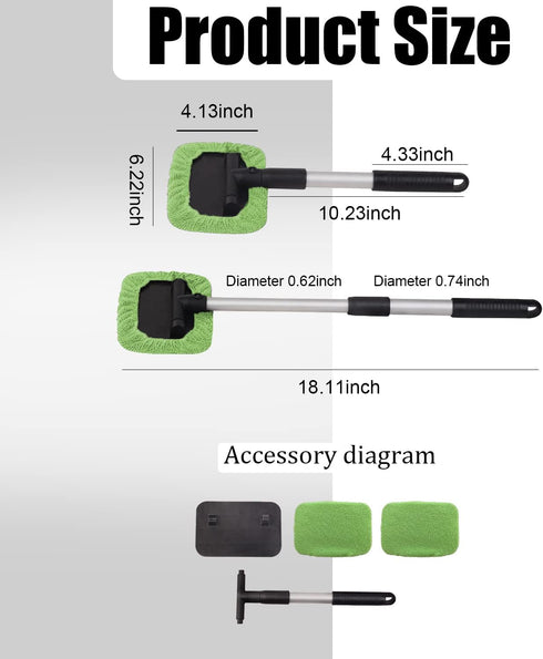 Car Glass Cleaner Wiper,Car Windshield Cleaning Tool, Microfiber Car Window Cleaner with Extendable Handle,Auto Glass Wiper Kit(Green Square)...
