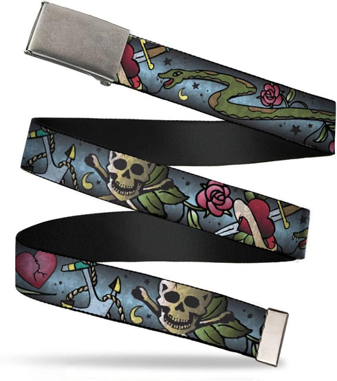 Buckle-Down mens Buckle-down Web Live Hard Tattoo 1.5" Belt, Multicolor, 1.5 Wide - Fits up to 42 Pant Size US...