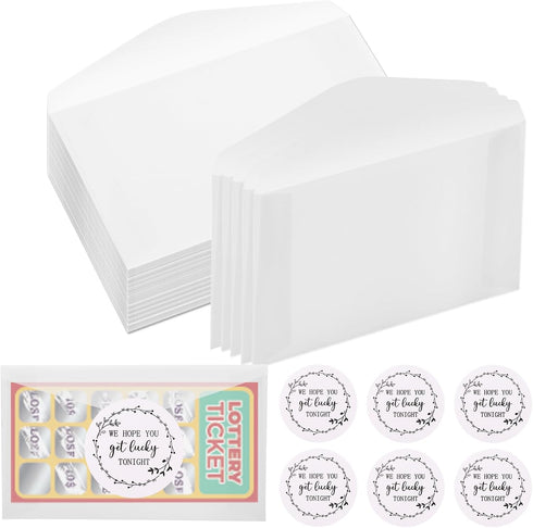 100 Sets Get Lucky Tonight Wedding Lottery Ticket Holders with Stickers Mini Lotto Lottery Ticket Holder Clear Glassine Envelopes for Wedding Favo...