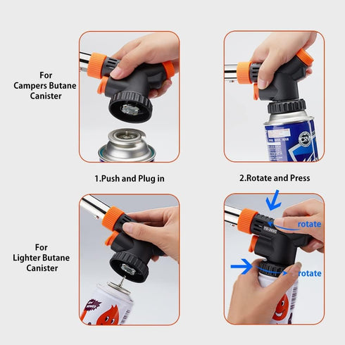 Butane Torch Kitchen Blow Lighter - Culinary Torches Chef Cooking Professional Adjustable Flame Shape Strength with Reverse Use for Creme, Brulee,...