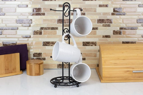 Home Basics Scroll Design Coffee Mug Holder (Black) Steel Mug Stand for Any Kind of Mug | Kitchen Organizing Cup Tree | Great for Jewelry...