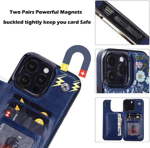uCOLOR Compatible with iPhone 13 Pro Max 6.7" Wallet Case with Card Holder Slot Folio Flip PU Leather Kickstand Double Magnetic Clasp and RFID Blo...
