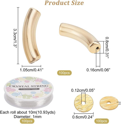 NBEADS about 200 Pcs Acrylic Curved Tube Beads Making Kit, Including 100 Pcs Gold UV Plating Acrylic Tube Beads 100 Pcs Brass Heishi Spacer Beads ...