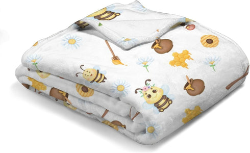 Bee Baby Blanket Honey Daisy Flowers Cute Animals Flannel Blanket Throw Neutral Receiving Blanket Cute Baby Swaddle Blanket for Baby Toddler Boy G...