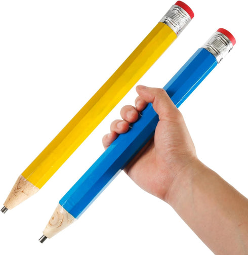 2pcs 13 Inch Wooden Jumbo Pencils, Blue & Yellow Large Toy Pencil with Cap & Eraser Oversized Giant Big Pencil Funny Extra Huge Novelty Pencil for...