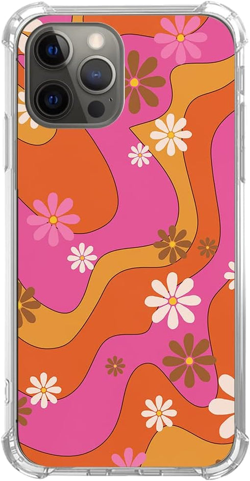 Pink Retro 15 Pro Max0s Flowers Case Compatible with iPhone 15 Pro Max Case,Groovy Swirl Flowers Case for Girl Women Men,Unique Soft TPU Bumper Co...
