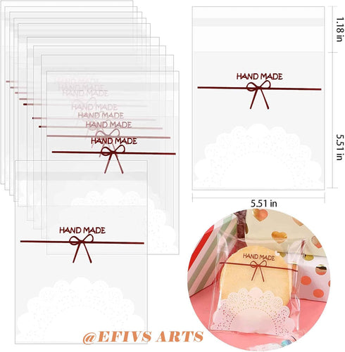 200pcs 5.5x5.5in Lovely Lace Bowknot Clear Biscuit Roasting Treat Present DIY Plastic Candy Individual Wrappers Self Adhesive OPP Cookie Bakery De...