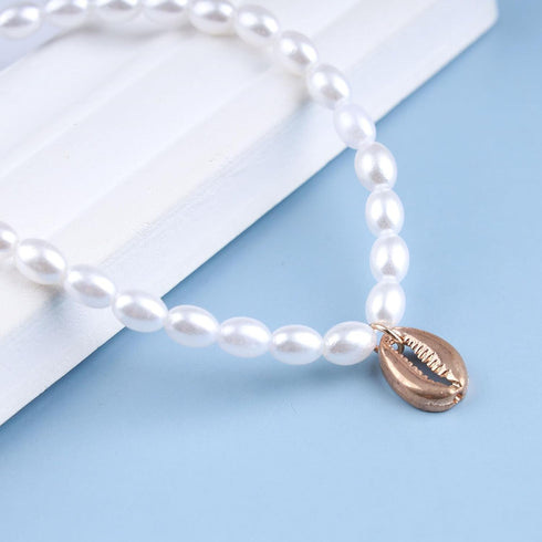 Bohemian Pearl Shell Chain Anklet Gold Seashell Ankle Bracelet Pearl Cowrie Shell Anklet Adjustable Pearl Anklet Chain Summer Beach Foot Chain Jew...
