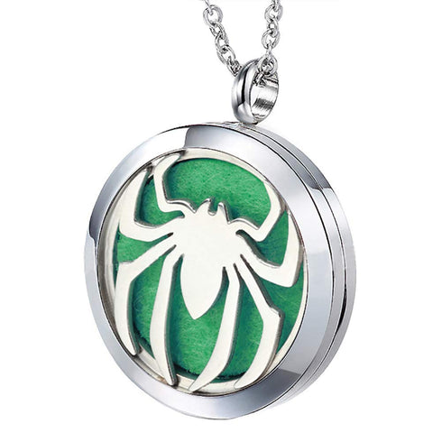 Essential Oil Diffuser Necklace - Aromatherapy Stainless Steel Spider Pattern Locket Pendant Jewelry Set for Birthday Christmas Halloween Women Me...