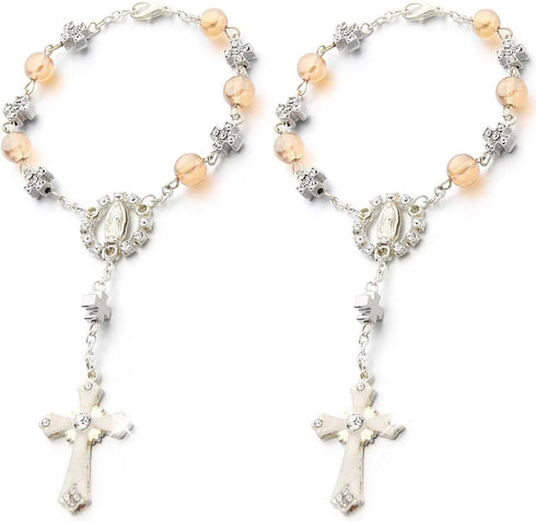 2 Pieces Car Rearview Mirror Auto Rosary Religious Car Mirror Hanging Accessories for Car Personalized Protection Charm for Auto Decors (Silver)...