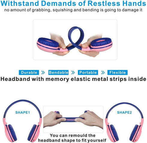 SIMOLIO Kids Wireless Headphones Girls with Volume Limited, Bluetooth Headphones with Microphone, Foldable and Adjustable, Stereo Wireless Over-Ea...