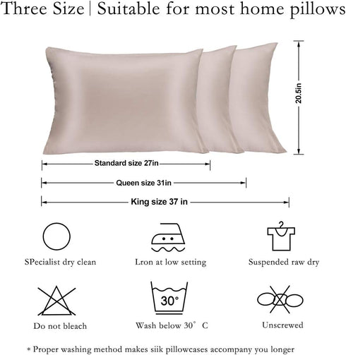 Silk Pillowcase for Hair and Skin 2 Pack 100% Mulberry Silk Bed Pillowcase Hypoallergenic Soft Breathable Both Sides Silk Pillow Case with Hidden ...