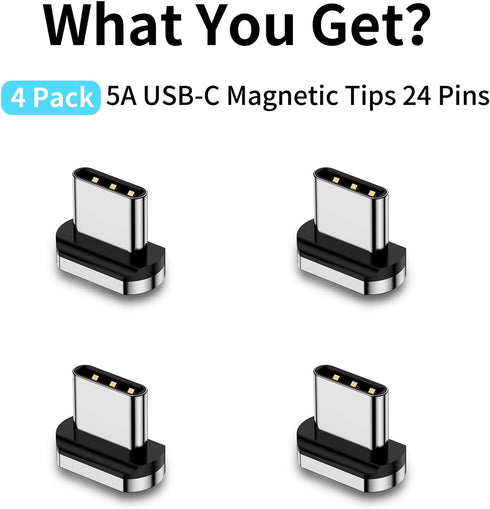 Magnetic Connector Tips Head for USB-C Android Devices (4 Pack), only Compatible 5A Magnetic Charging Cable or Magnetic Adapter...