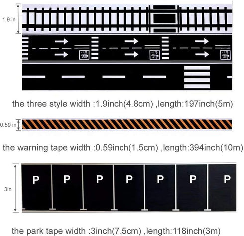 Play Road Tape for Toy Cars & Trains Black Tape 3 Rolls Road Tape 197 inch by 1.9 inch, Packing Traffic Signs Tape Stick to Floors and Walls, Quic...