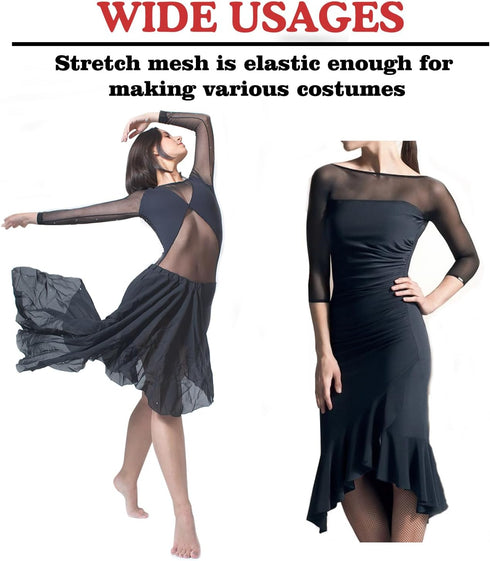 Power Mesh Fabric Superfine 4-Way Stretch Net Fabric Nylon Spandex Sheer Mesh, 1 Yards Long 60" Wide (Black)...