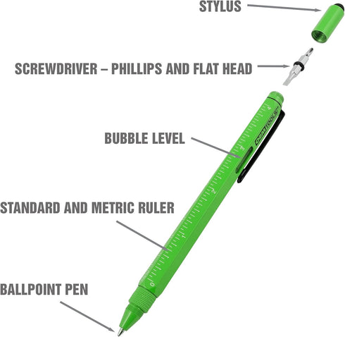 OEMTOOLS 22670 Multi-Tool Pen Set 2 Piece, Ballpoint EDC Pen Stylus Combo, Screwdriver, Ruler, Level, Multitool Flashlight Combo, Great Gift for D...