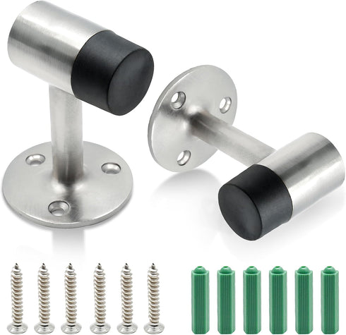 3 Inch Heavy Duty Floor Stop, Zinc Alloy Floor Mount Door Stopper with Rubber Bumper & Mounting Screws (Brushed Nickel, 2PCS)...